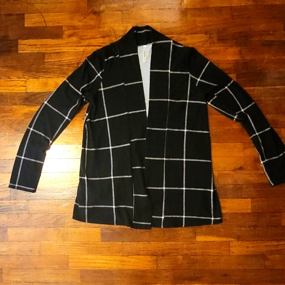 Cool Melon Black and White Large Plaid Print Cardigan